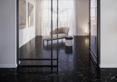 Кварцвиниловый Rigid / Риджид ламинат Invictus Maximus Click Herringbone / Максимус Клик Хэринбоун Pure Black Marble - Noir / Пьюр Блэк Марбл - Нуар